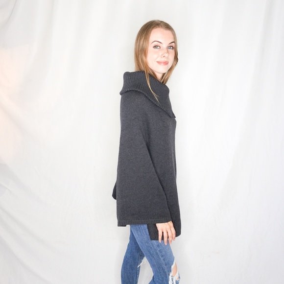 THEORY Grey Zipper Neck Wool Poncho S 751 - Picture 2 of 6